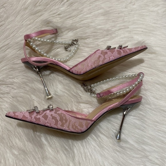 Mach & Mach Mini Bow embellished pink kitten lace pump heel‎ size 36EU - Picture 5 of 13
